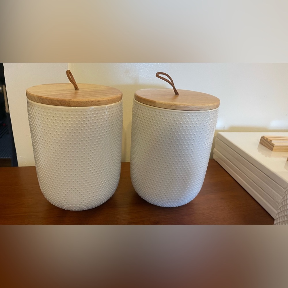 Two large west elm food canisters